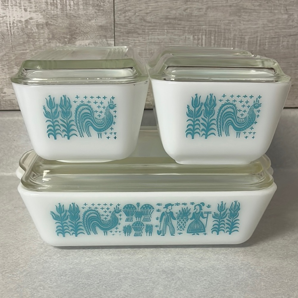 Vintage Amish butterprint  fridgies with Lids! 501 x2, 502, 503
